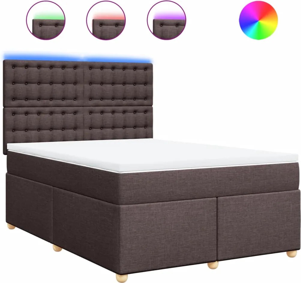 vidaXL Pat box spring cu saltea, maro închis, 160x200 cm, textil