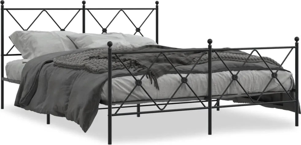 vidaXL Cadru pat metalic cu tăblie de cap/picioare, negru, 150x200 cm