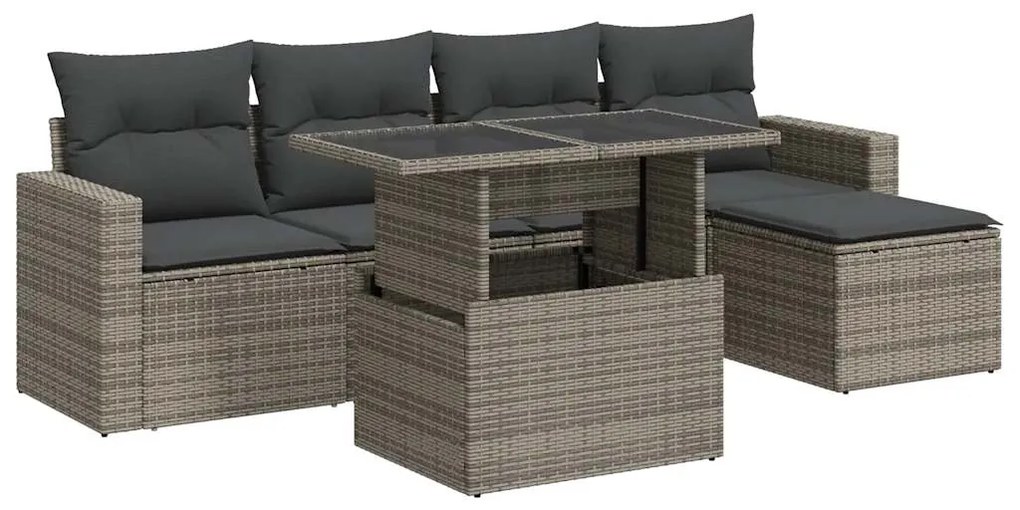 3326301 vidaXL Set mobilier grădină cu perne, 6 piese, gri, poliratan