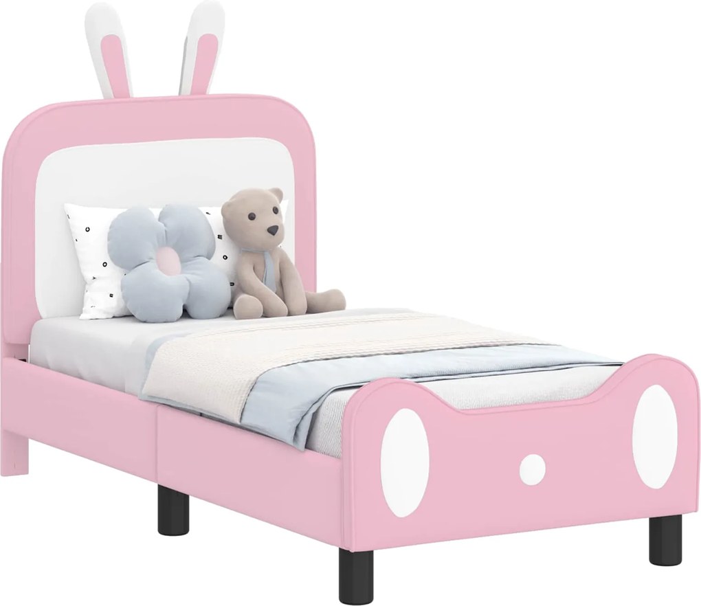 vidaXL Cadru de pat pentru copii cu spătar Roz 70 x 140 cm PU
