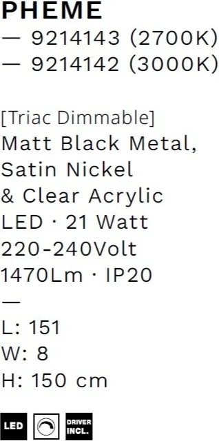 Lustra suspendata LED 3000K PHEME nickel satinat