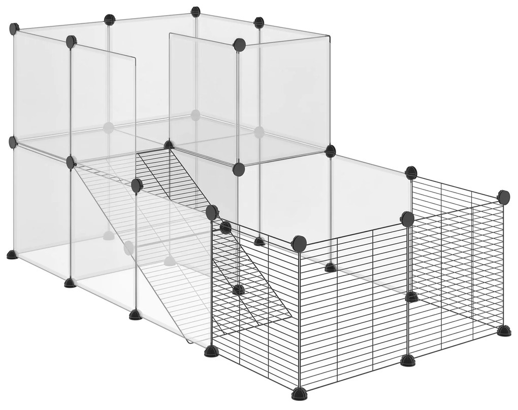 PawHut Țarc Modular pentru Animale de Talie Mică cu Panouri și Accesorii, 140x70x70 cm, Negru | Aosom Romania