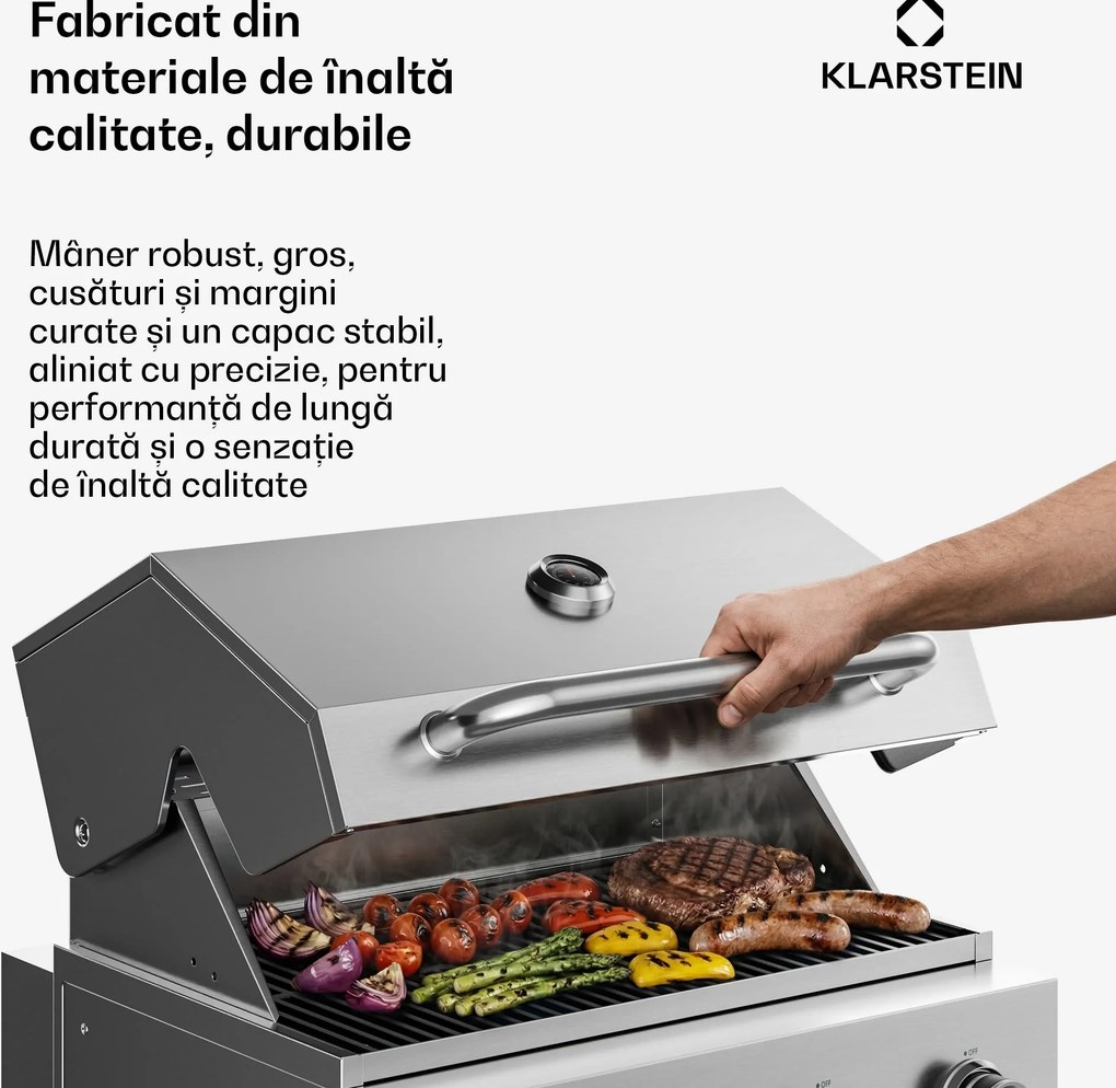 Klarstein WaldChef Outdoor Bucătărie | Grătar pe gaz | 4 arzătoare | 30 mbar | 12800 W | Grătar fontă | Oțel inoxidabil