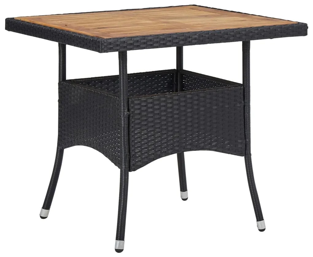 Set mobilier gradina, 3 piese, negru, poliratan si lemn acacia negru si maro, 3
