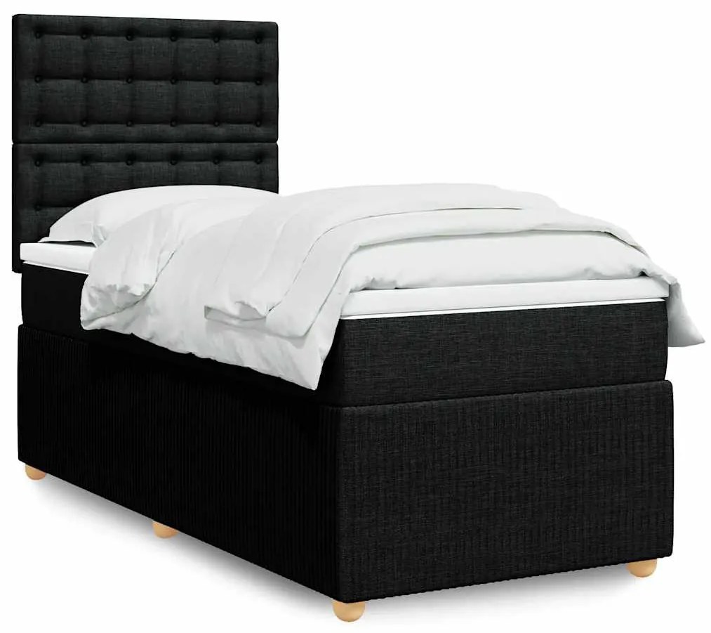 vidaXL Pat box spring cu saltea, negru, 100x200 cm, textil
