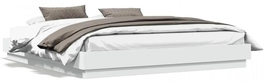 Cadru de pat cu lumini LED, alb, 200x200 cm