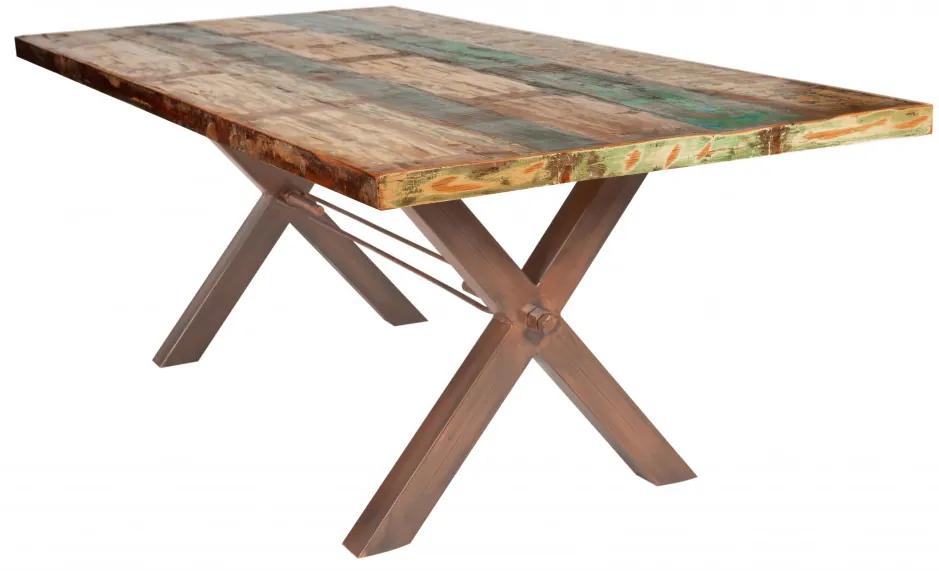 Masa dreptunghiulara din lemn de tec reciclat Tables &amp; Benches 240x100x76,5 cm maro/multicolor