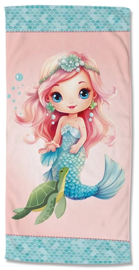 Prosop de plajă albastru/roz din catifea pentru copii 75x150 cm Alisse – Good Morning