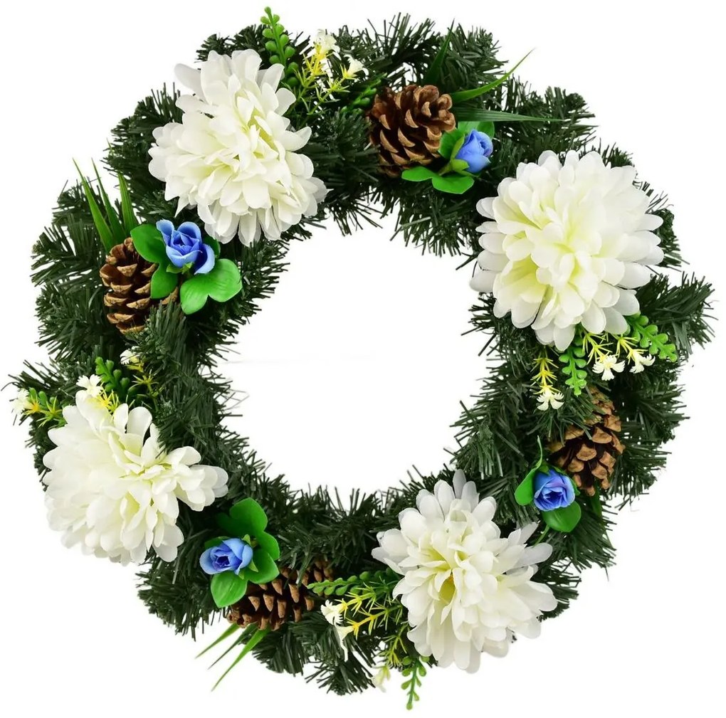Coroană funerară Crizanteme albe, 35 cm