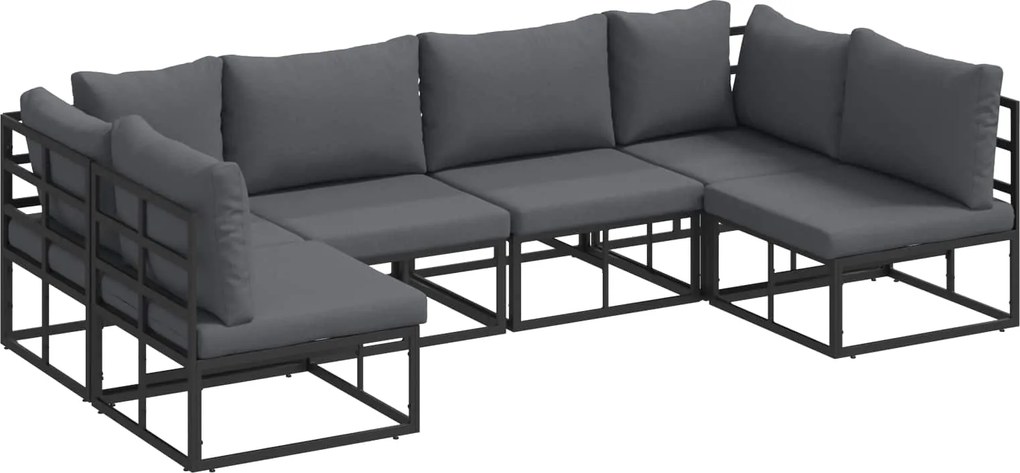 vidaXL Set de canapele pentru grădină cu pernă 6 pcs Negru Aluminiu