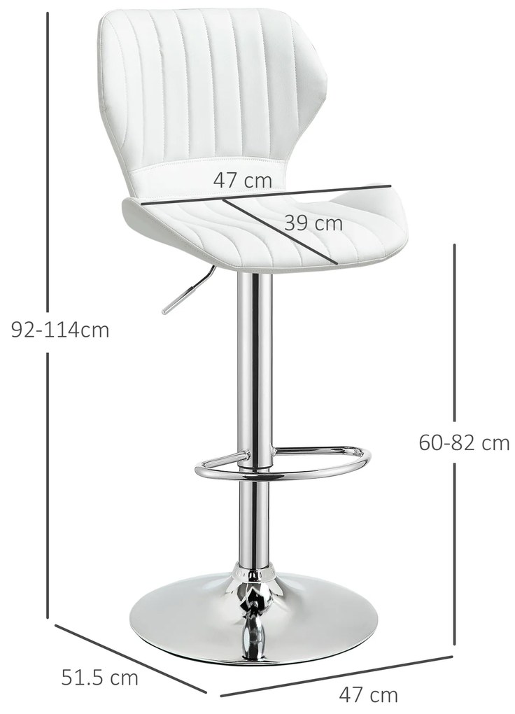HOMCOM Set 2 Scaune Înalte cu Înălțime Reglabilă, Șezut Ergonomic și Suport pentru Picioare, 47x51,5x113,5 cm, Alb | Aosom Romania