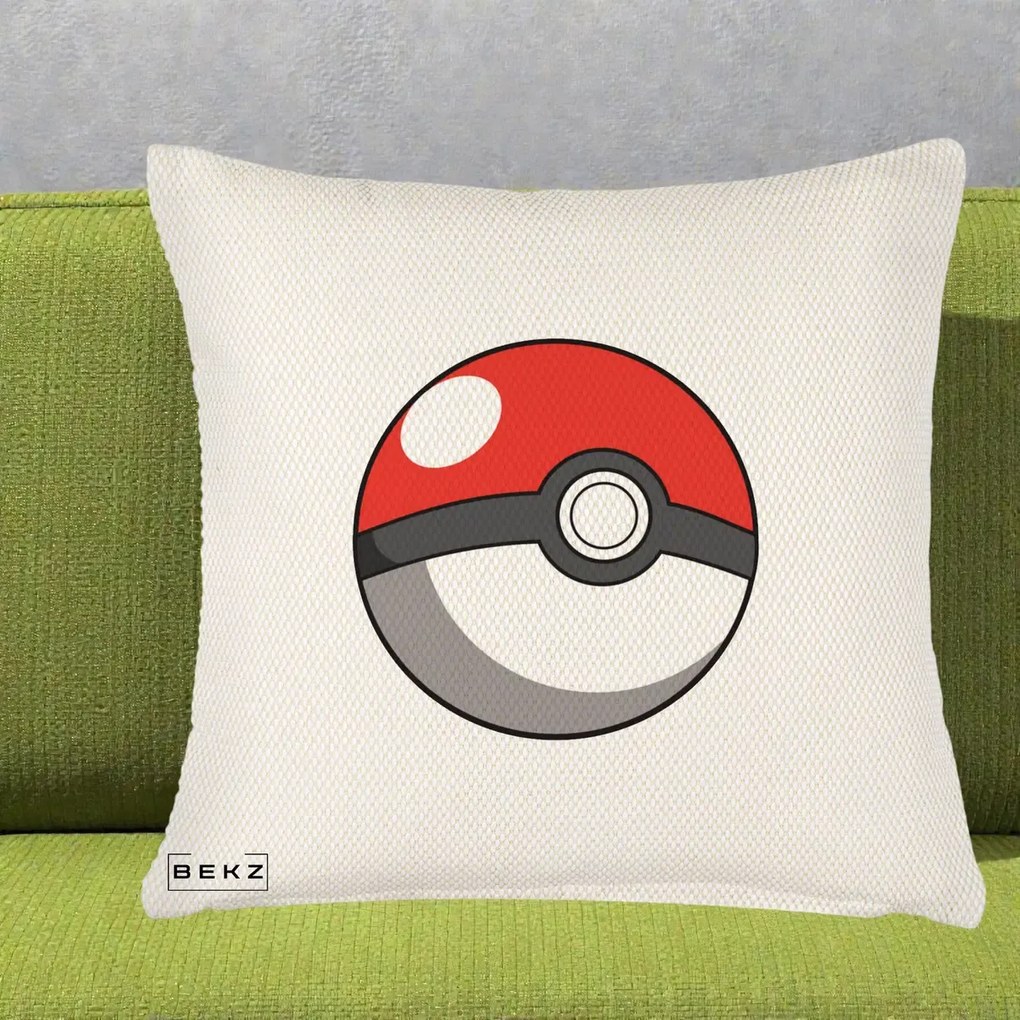 Perna Personalizata Pokeball Rosie, 40x40 cm, Crem Reliefat, Husa Detasabila, Perna Inclusa, BEKZ®