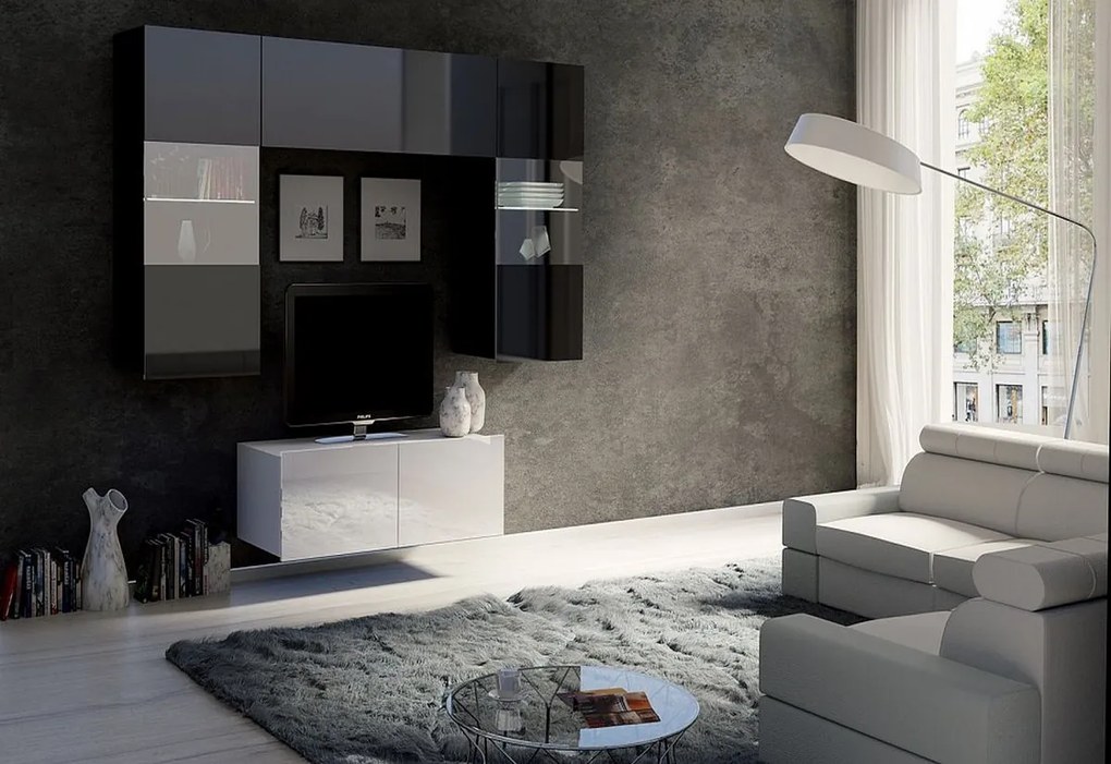 Expedo Set living BRINICA NR10, negru/negru luciu + alb/alb luciu