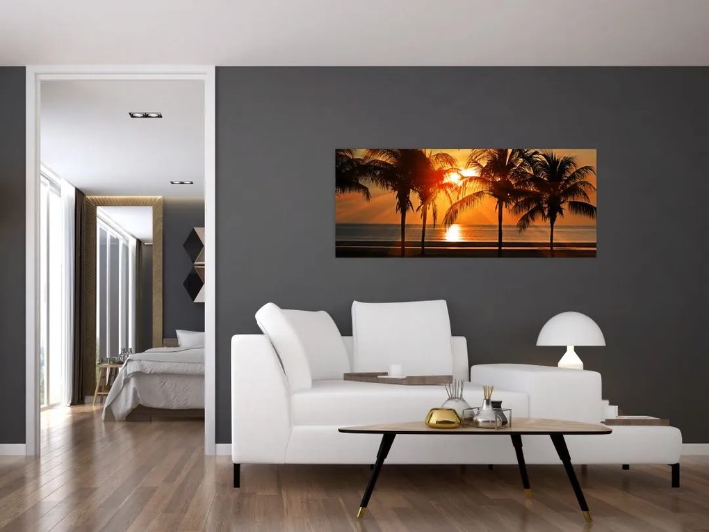 Tablou cu palmier în apus de soare (120x50 cm)