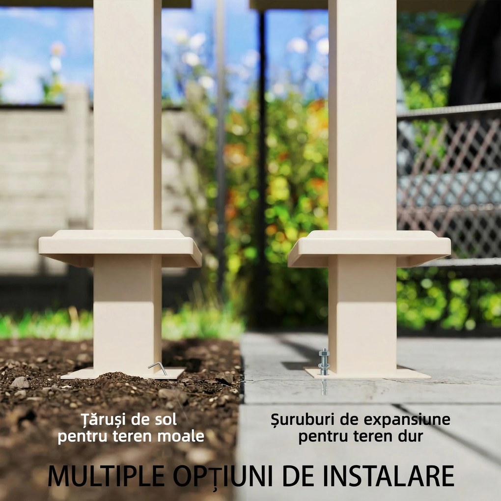 Outsunny Pergolă Gazebo 3x3 m cu Acoperiș Retractabil, Orificii de Drenaj, Pergolă de Grădină din Poliester și Oțel, pentru Patio, Terasă, Exterior, UV30+, Bej | Aosom Romania
