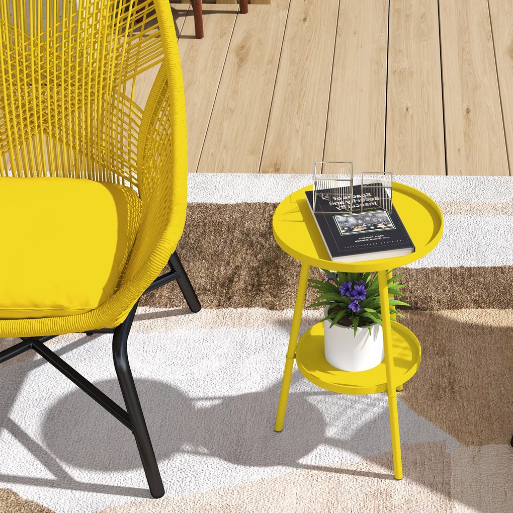 Outsunny Mică masă laterală rotundă cu 2 niveluri masă de grădină pentru terasă living balcon din metal Ø 32 x 51 cm galben | Aosom Romania