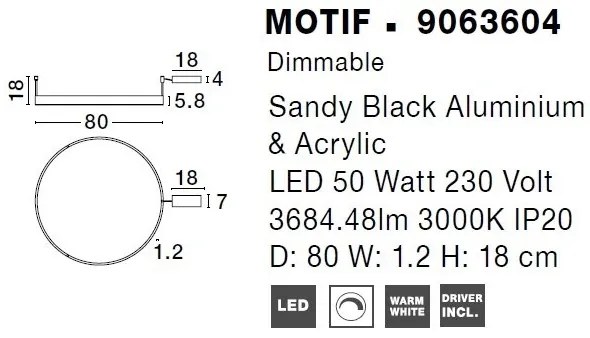 Lustra/Plafoniera LED dimabila design circular MOTIF Black 80cm