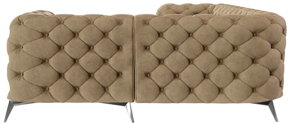 Colțar maro deschis cu tapițerie din catifea (cu colț pe partea dreaptă/în formă de ”L”) Chelsea – Ropez