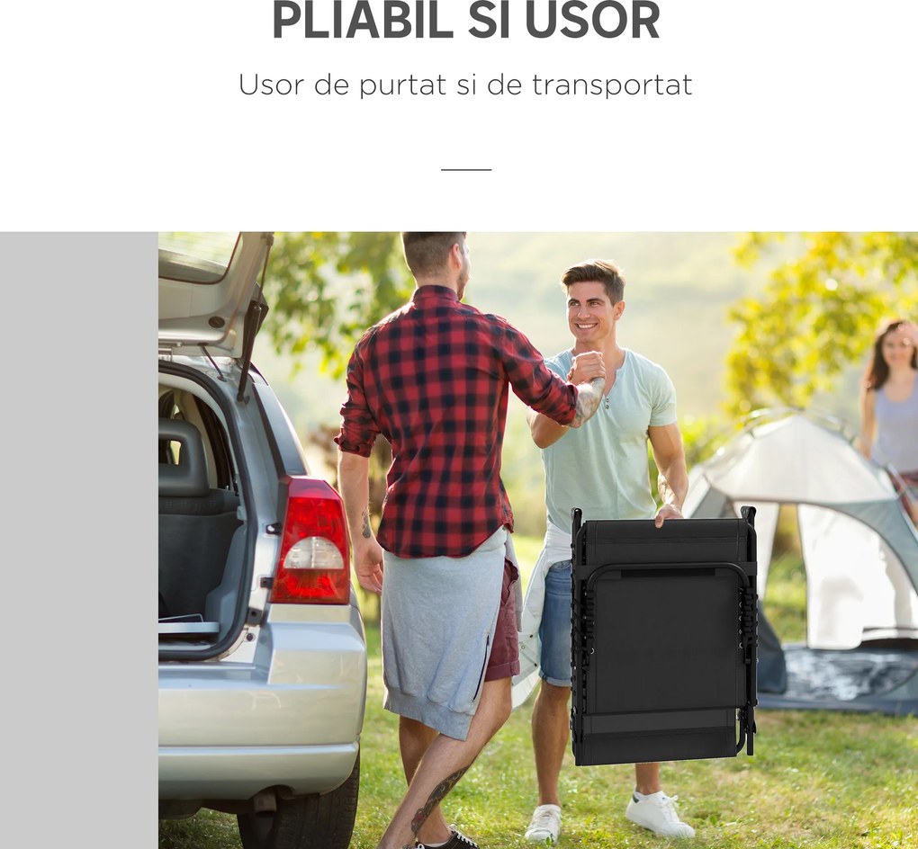 Outsunny Set de Două Șezlonguri Pliabile cu Spătar Reglabil în Patru Poziții - Negru | Aosom Romania
