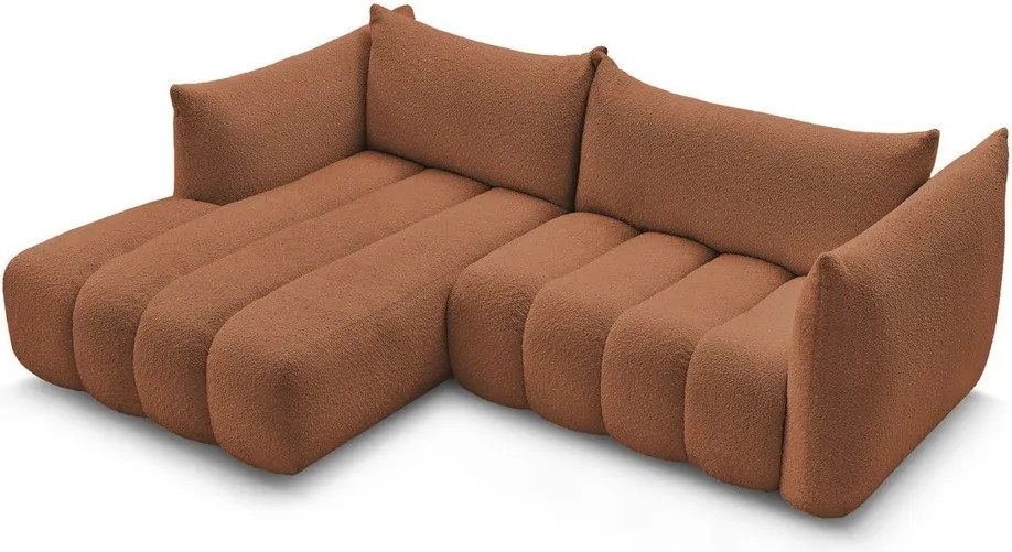 Colțar portocaliu cu tapițerie din țesătură bouclé (cu colț pe partea stângă/cu șezlong) Azra – Bobochic Paris