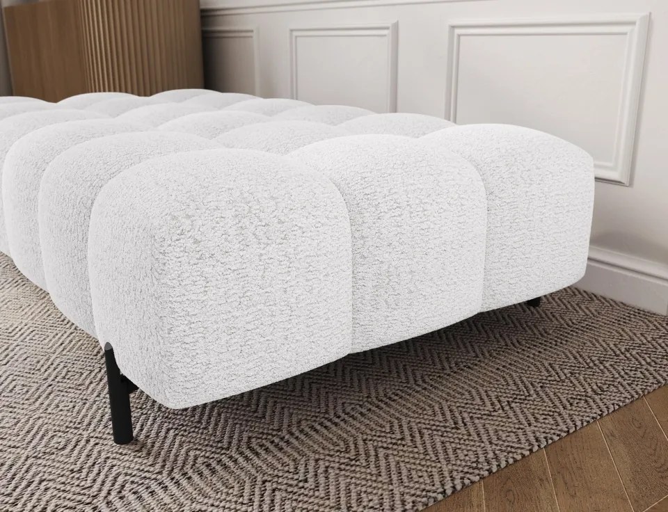 Taburet Tapitat cu Picioare Ferivo, 140x70x40 cm, alb bouclé – Royal 01