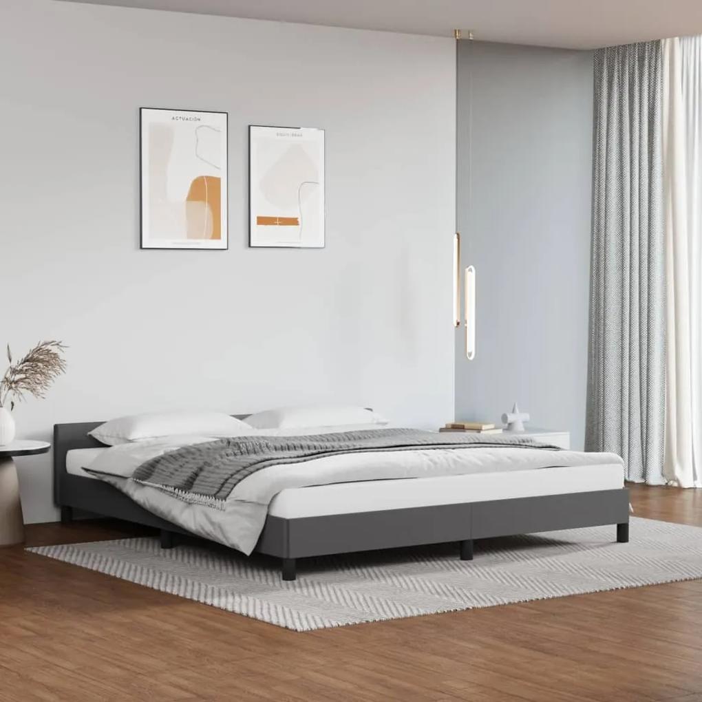 Cadru de pat cu tablie, gri, 160x200 cm, piele ecologica Gri, 160 x 200 cm