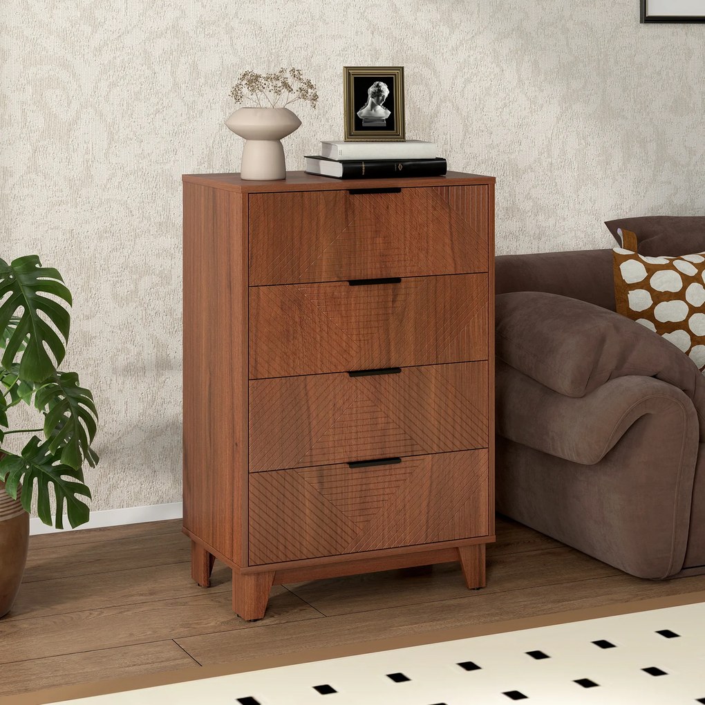 HOMCOM Comodă 4 sertare mobilier de depozitare vintage cu mânere din metal, 60 x 36 x 90 cm, efect lemn maro | Aosom Romania