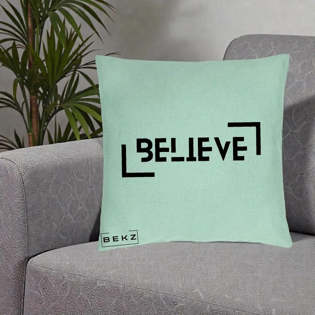 Perna Decorativa Believe Minimalist, 40x40 cm, Verde Menta, Husa Detasabila, Perna Inclusa, BEKZ®