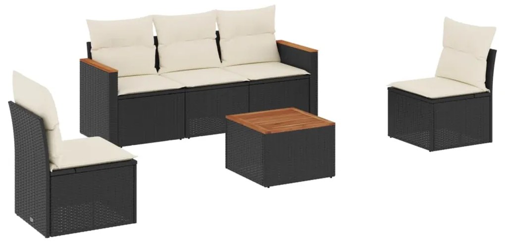 3258255 vidaXL Set mobilier de grădină cu perne, 6 piese, negru, poliratan