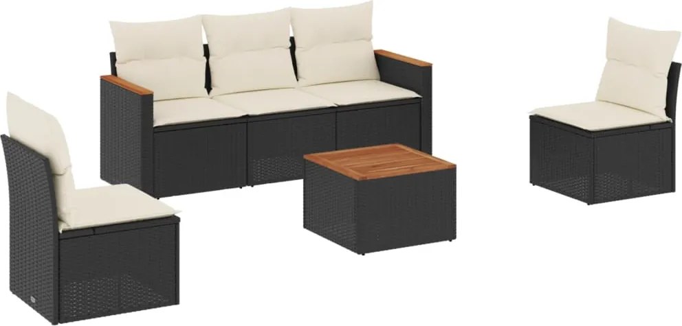 vidaXL Set mobilier de grădină cu perne, 6 piese, negru, poliratan