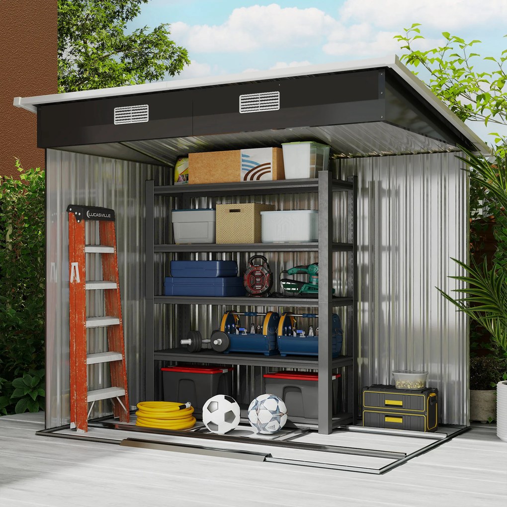 Outsunny Şopron din metal 2,3 m² 207 x 130 x 182 cm șopron cu acoperiş în pantă fereastră cadru pentru pardoseală negru | Aosom Romania