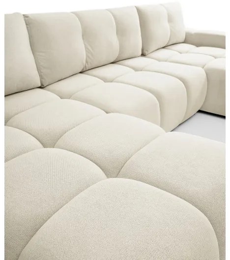 Colțar extensibil tapițat ALMADA, în formă de U, cu spațiu de depozitare, bej