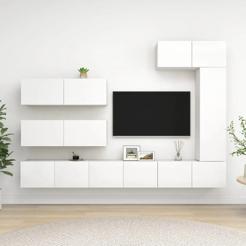 3078717 vidaXL Set dulapuri TV, 7 piese, alb, lemn prelucrat