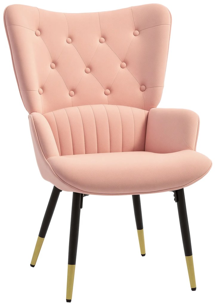 HOMCOM Fotoliu de Living Fotoliu Individual Tapitat in Catifea cu Spatar Inalt Stil Modern 68x72x103 cm Rosa | Aosom Romania