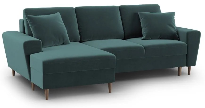 Colțar petrol extensibil, cu spațiu de depozitare cu tapițerie din catifea (cu colț pe partea stângă, cu șezlong) Kyoto – Cosmopolitan Design