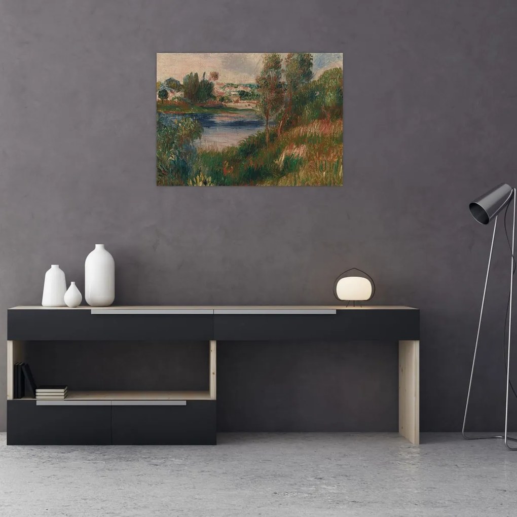 Tablou pe sticlă - Auguste Renoir, Landscape at Vetheuil, reproducere (70x50 cm)