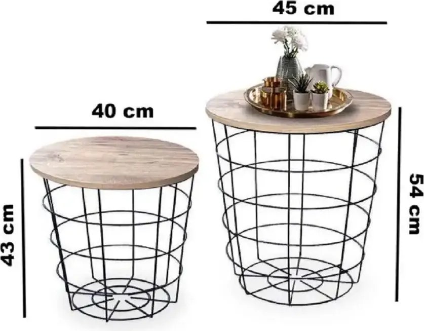 Set 2 masute de cafea tip cos Ioana Homs 54 x 45 cm, negru-nuc