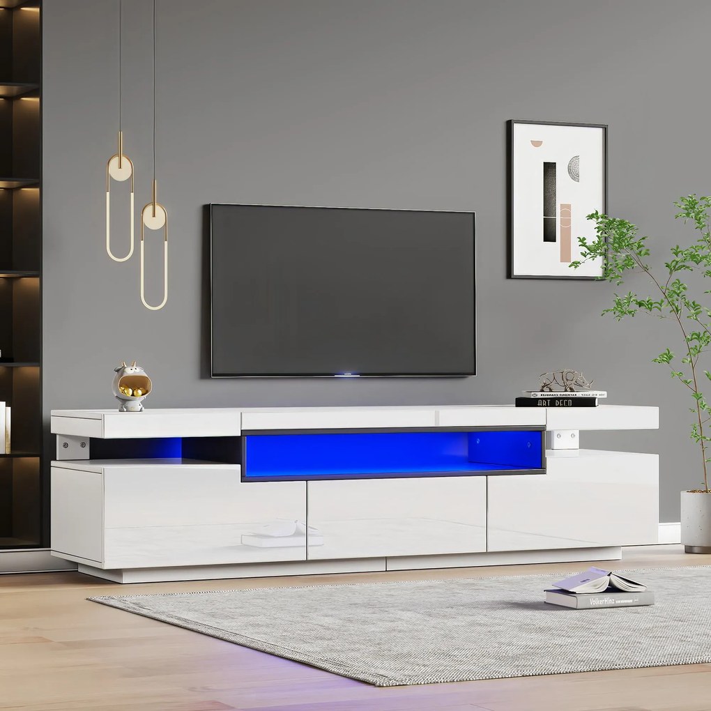 Elegant mobilier TV lucios cu iluminare LED în 16 culori, Alb | Aosom Romania