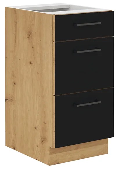 Dulap inferior cu sertare, stejar artizan/ negru mat, MONRO 40 D 3S BB