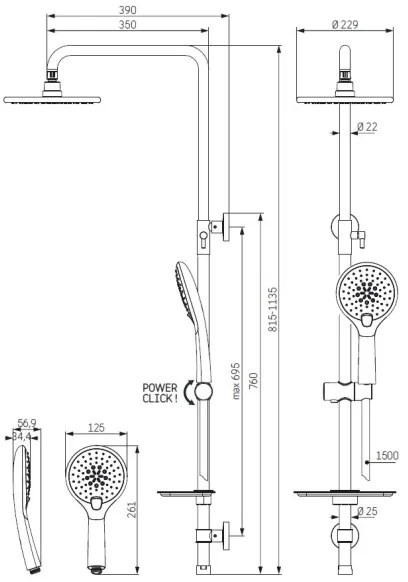 Set de duș MARTOFTE, negru