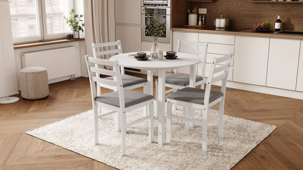 MAZZONI EXPORT Set TORINO Masă rotundă + 4 scaune Alb / Gri Deschis