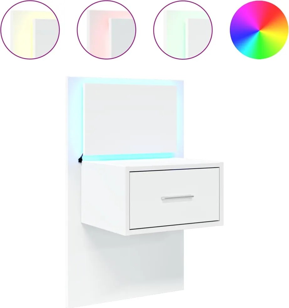 vidaXL Noptieră montată pe perete cu lumini LED, alb