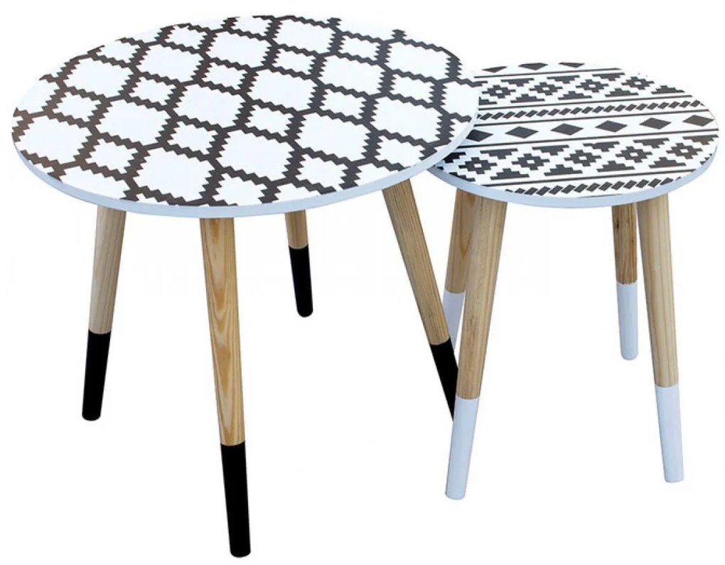 Masuta cafea, set 2 bucati, rotunde, design etno, inaltime 48 cm