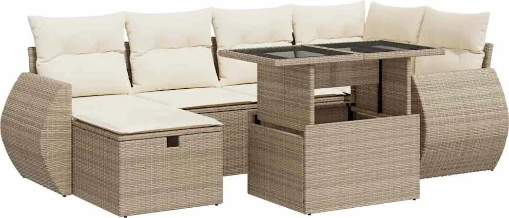 vidaXL Set canapele de grădină, 7 piese, cu perne, bej, poliratan