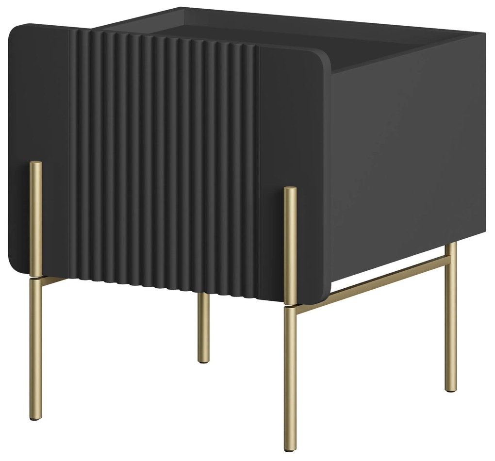 Noptieră Malmi 45 cm cu sertar - negru mat / picioare aurii