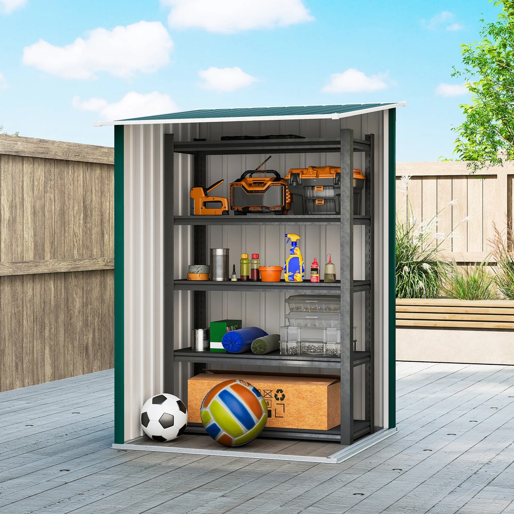 Outsunny Căsuță de Grădină 0,92m² din Oțel Galvanizat, Depozit pentru Unelte cu Ușă Blocabilă, Acoperiș Înclinat, 100x104x160 cm, Verde | Aosom Romania
