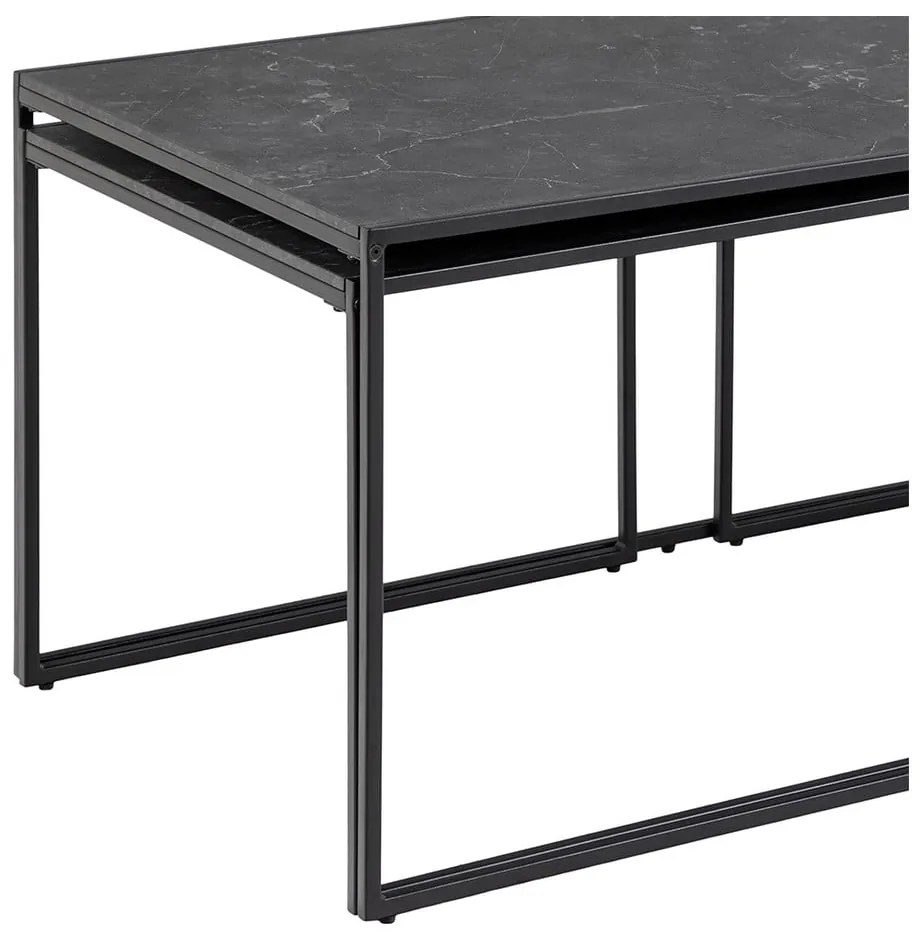 Măsuțe de cafea negru-mat 3 buc. cu blat cu aspect de marmură 60x120 cm Infinity – Actona