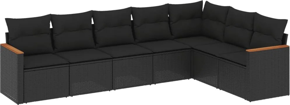 vidaXL Set canapele de grădină cu perne, 7 piese, negru, poliratan