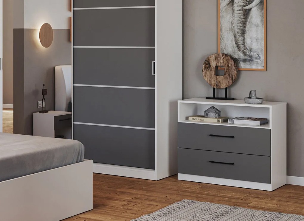 Set mobila dormitor gri cu alb - Pablo - Configuratia 1