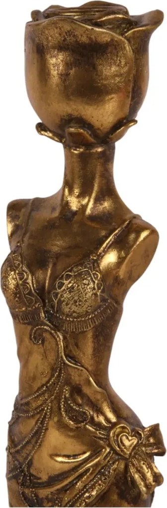 Sfeșnic din polirășină, auriu, model siluetă feminină, 40,5 x 10 cm, „Muse”